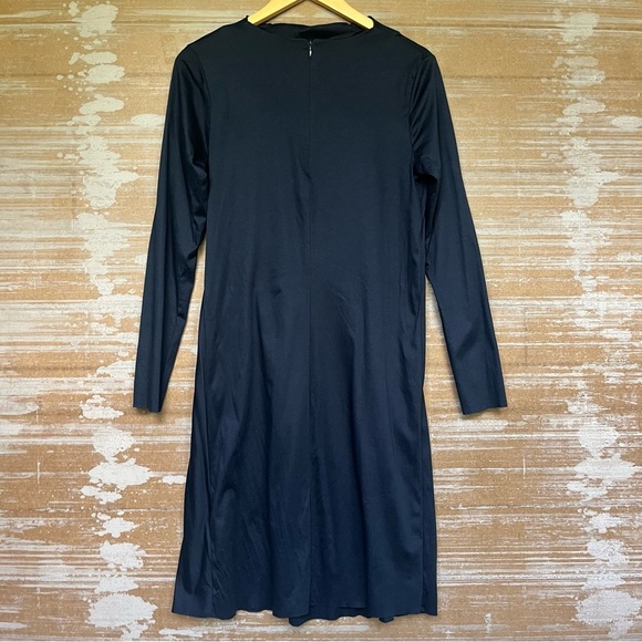 COS Tricot Ruched Gathered Sheath Dress Navy Career Classic Minimalist Womens S - Picture 2 of 5